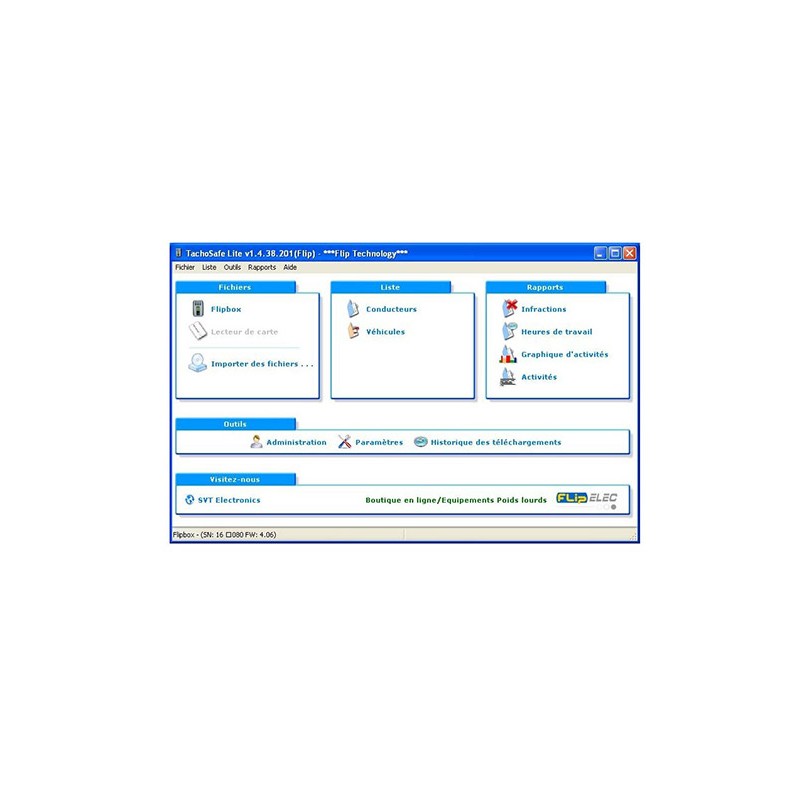 FLIP BOX Logiciel d'exploitation et de gestion des chauffeurs. Système de  déchargement des données des chronotachygraphes n